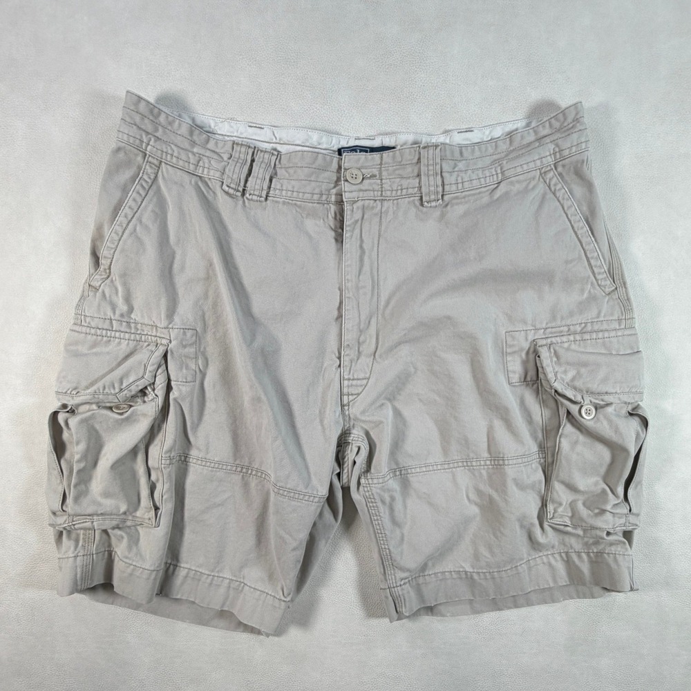 Polo Ralph Lauren Cargo Shorts Mens Size 40 Khaki Tan Cotton Chino Retro